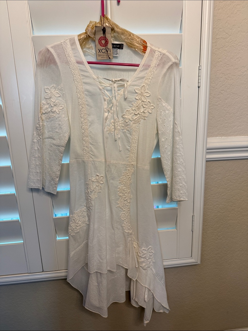 XCVI Ivory Lace-Up High-Low Boho Dress